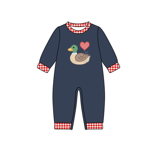 (Pre-order)LR2721 Duck Heart Navy Print Baby Boys Valentine's Day Romper