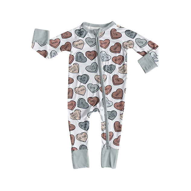 (Pre-order)LR2722 Heart Grey Print Baby Boys Valentine's Day Sleeper Zipper Romper