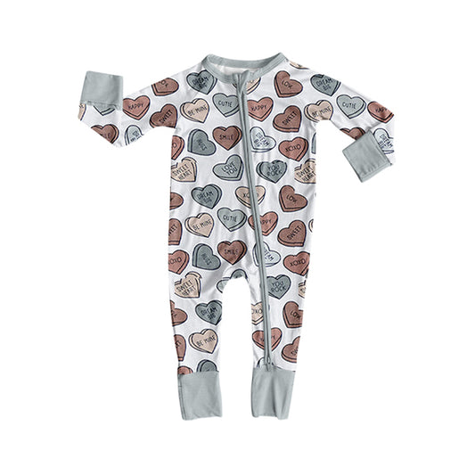 (Pre-order)LR2722 Heart Grey Print Baby Boys Valentine's Day Sleeper Zipper Romper