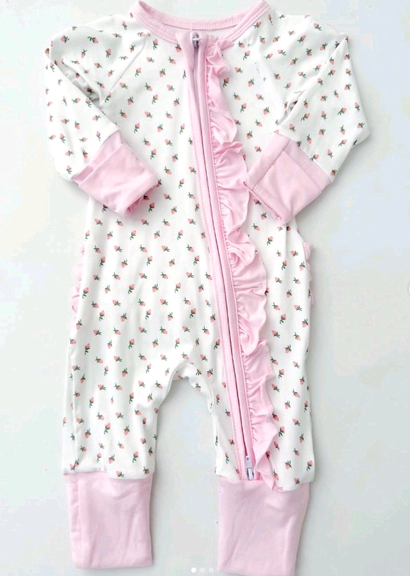 (Pre-order)LR2724 Small Flowers Pink Print Baby Girls Sleeper Zipper Romper