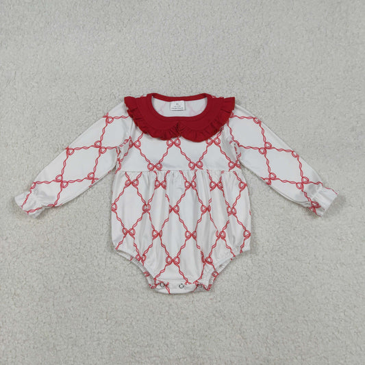 LR2725 Red Bows Print Baby Girls Bubble Romper