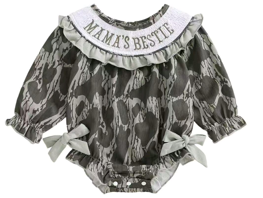(Pre-order)LR2727 MAMA'S BESTIE Camo Print Baby Girls Bubble Romper