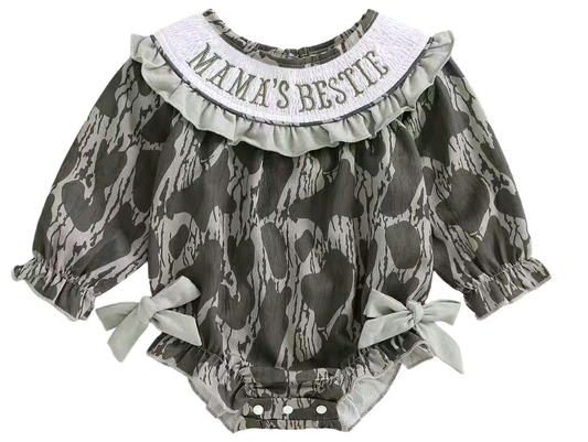 (Pre-order)LR2727 MAMA'S BESTIE Camo Print Baby Girls Bubble Romper