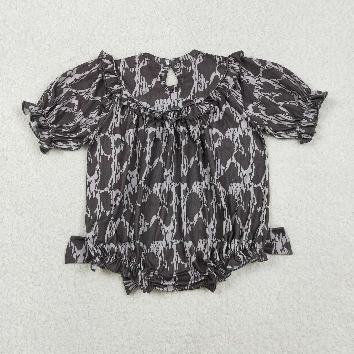 LR2727 MAMA'S BESTIE Embroidery Camo Print Baby Girls Bubble Smocked Romper