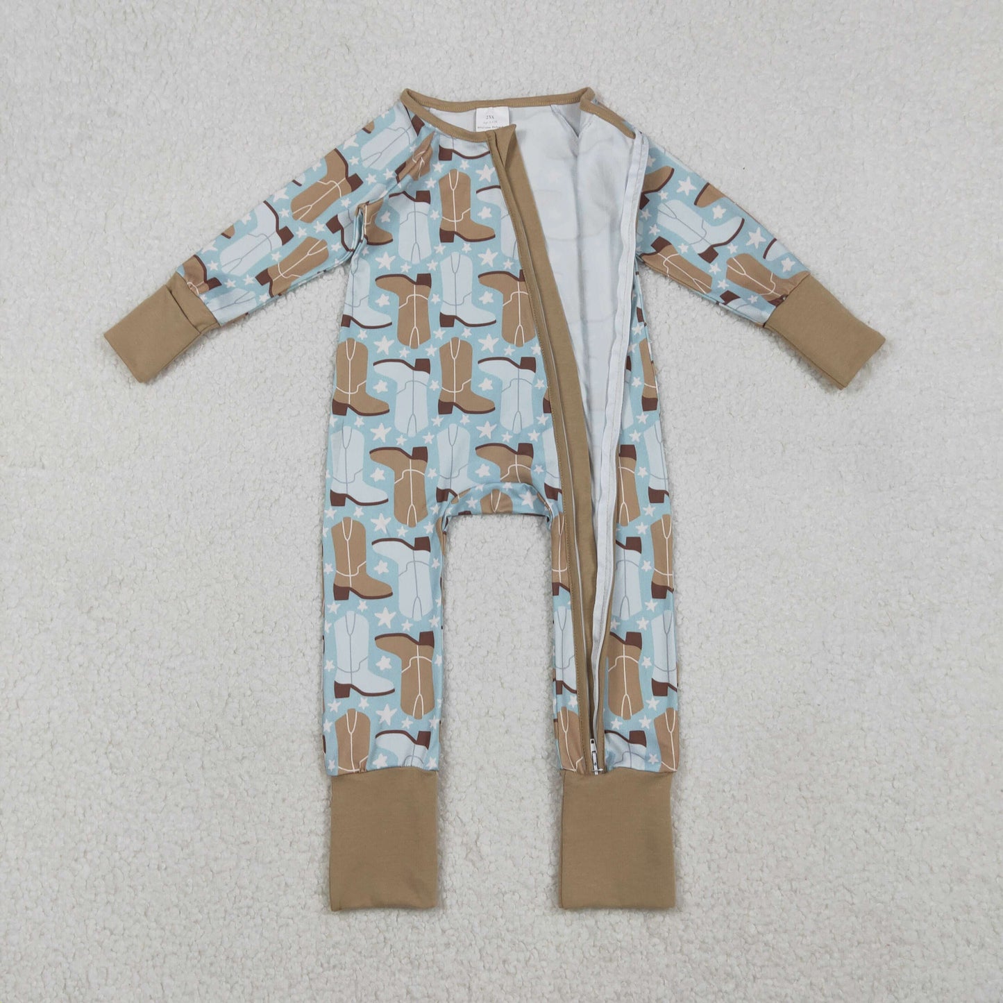 Boots Print Baby Western Sleeper Zipper Romper Sibling Matching Wear