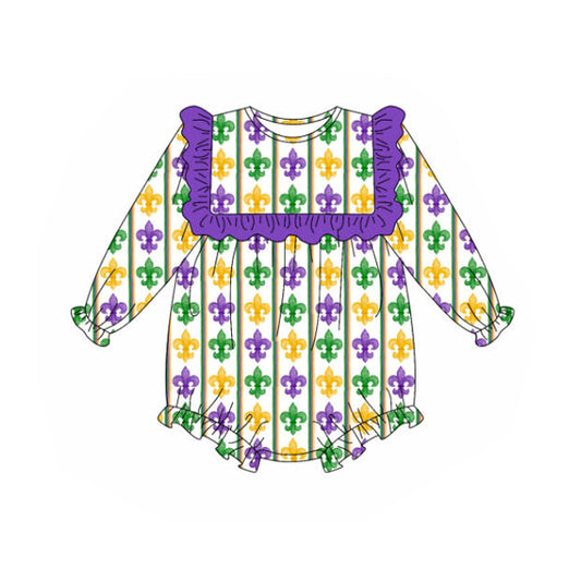(Pre-order)LR2737 Anchor Print Baby Girls Mardi Gras Romper