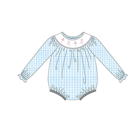(Pre-order)LR2741 Dance Blue Plaid Print Baby Girls Bubble Romper