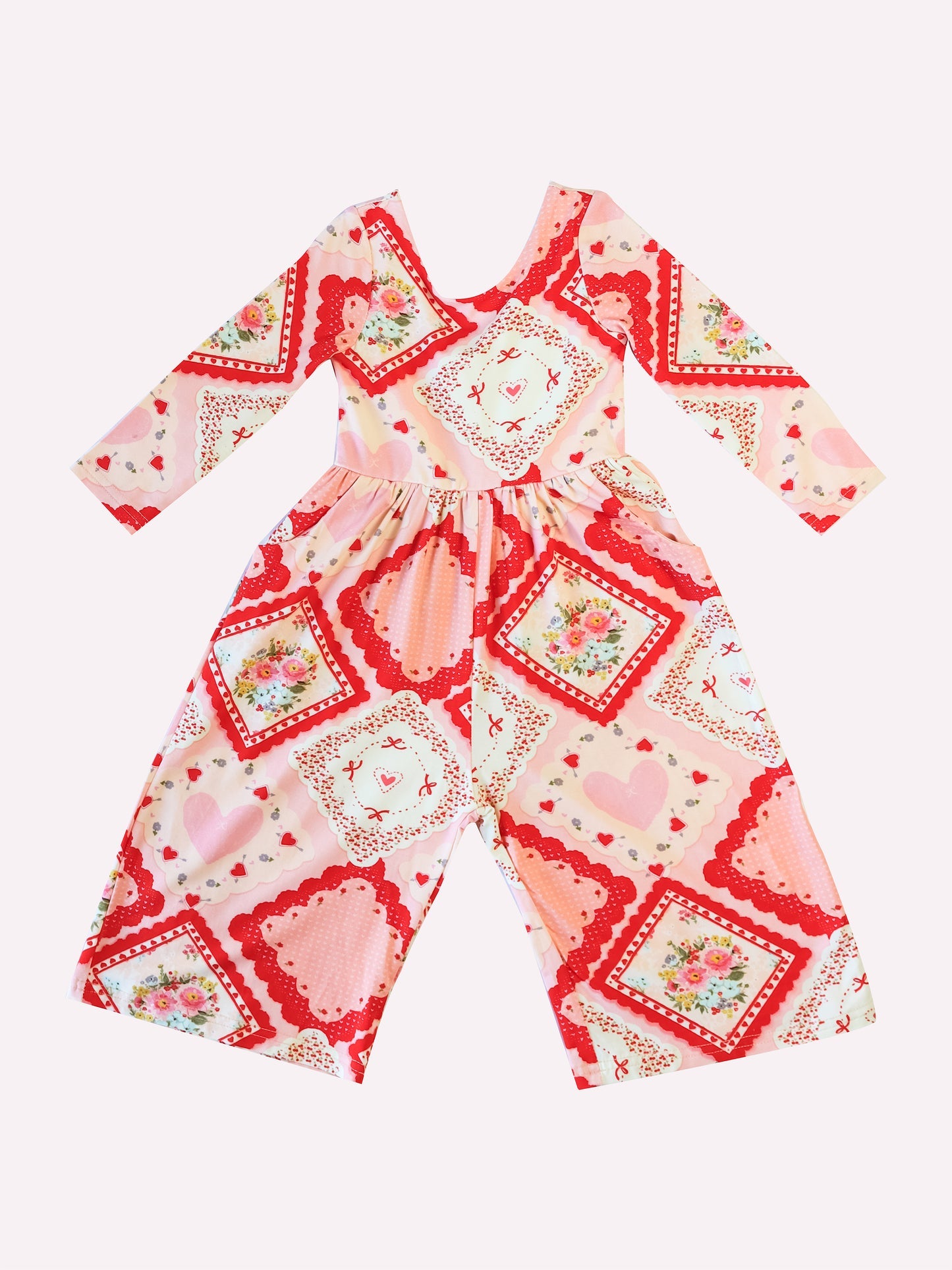 (Pre-order)LR2751 Flowers Heart Bows Print Girls Valentine's Day Jumpsuits