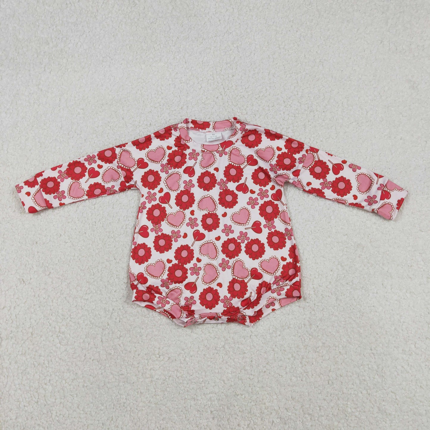 LR2758 Hearts Flowers Red Print Baby Girls Valentine's Day Romper