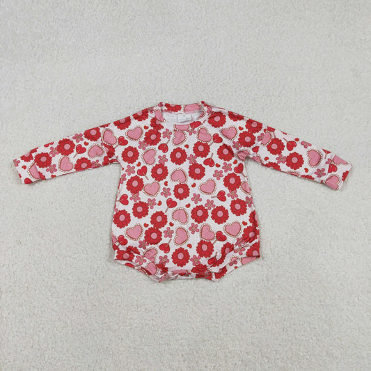 LR2758 Hearts Flowers Red Print Baby Girls Valentine's Day Romper