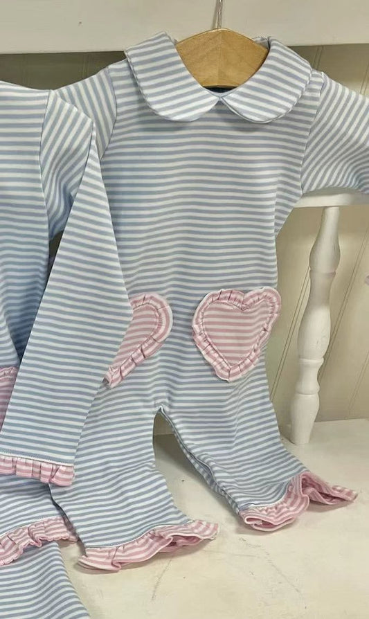 (Pre-order)LR2759 Heart Stripes Print Baby Girls Valentine's Day Romper