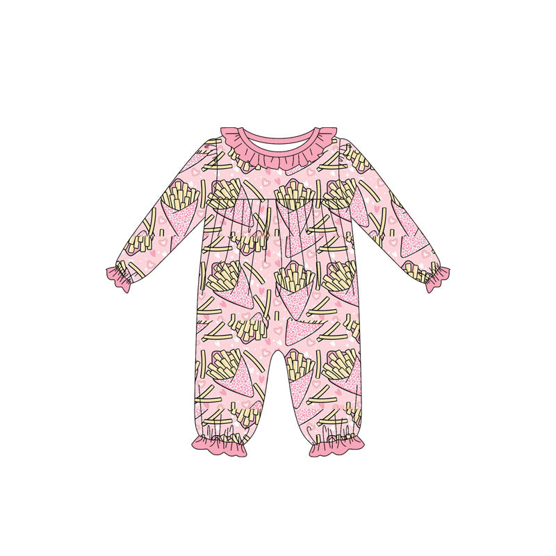 (Pre-order)LR2760 Fries Heart Print Baby Girls Valentine's Day Romper