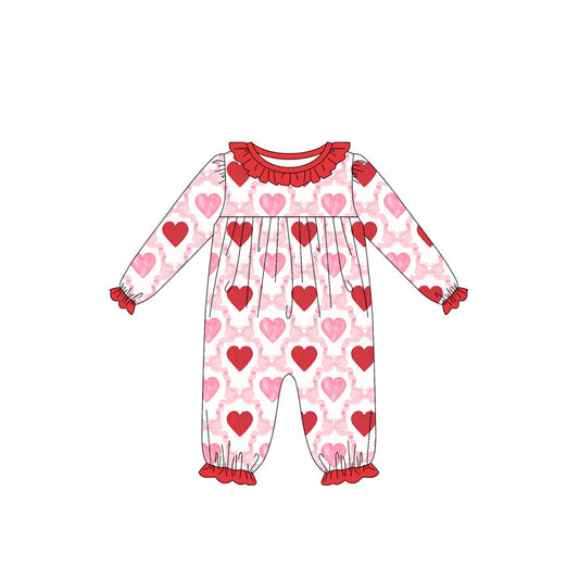 (Pre-order)LR2761 Heart Bows Pink Print Baby Girls Valentine's Day Romper