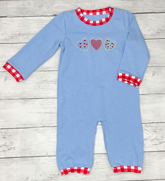 (Pre-order)LR2765 Heart Blue Print Baby Boys Valentine's Day Romper