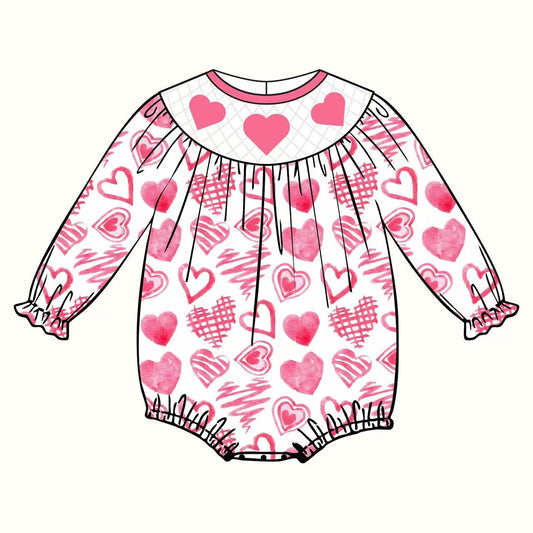 (Pre-order)LR2767 Pink Heart Print Baby Girls Valentine's Day Romper
