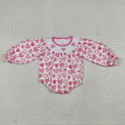 LR2767 Hearts Embroider Baby Girls Valentine's Day Romper