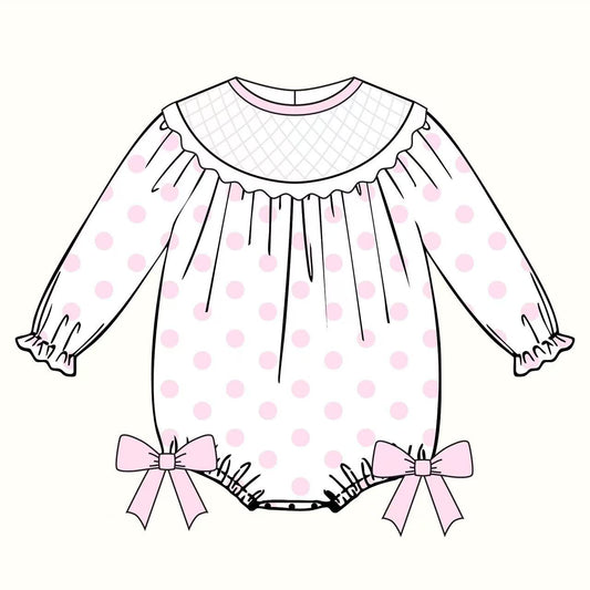 (Pre-order)LR2772 Pink Dots Print Baby Girls Romper