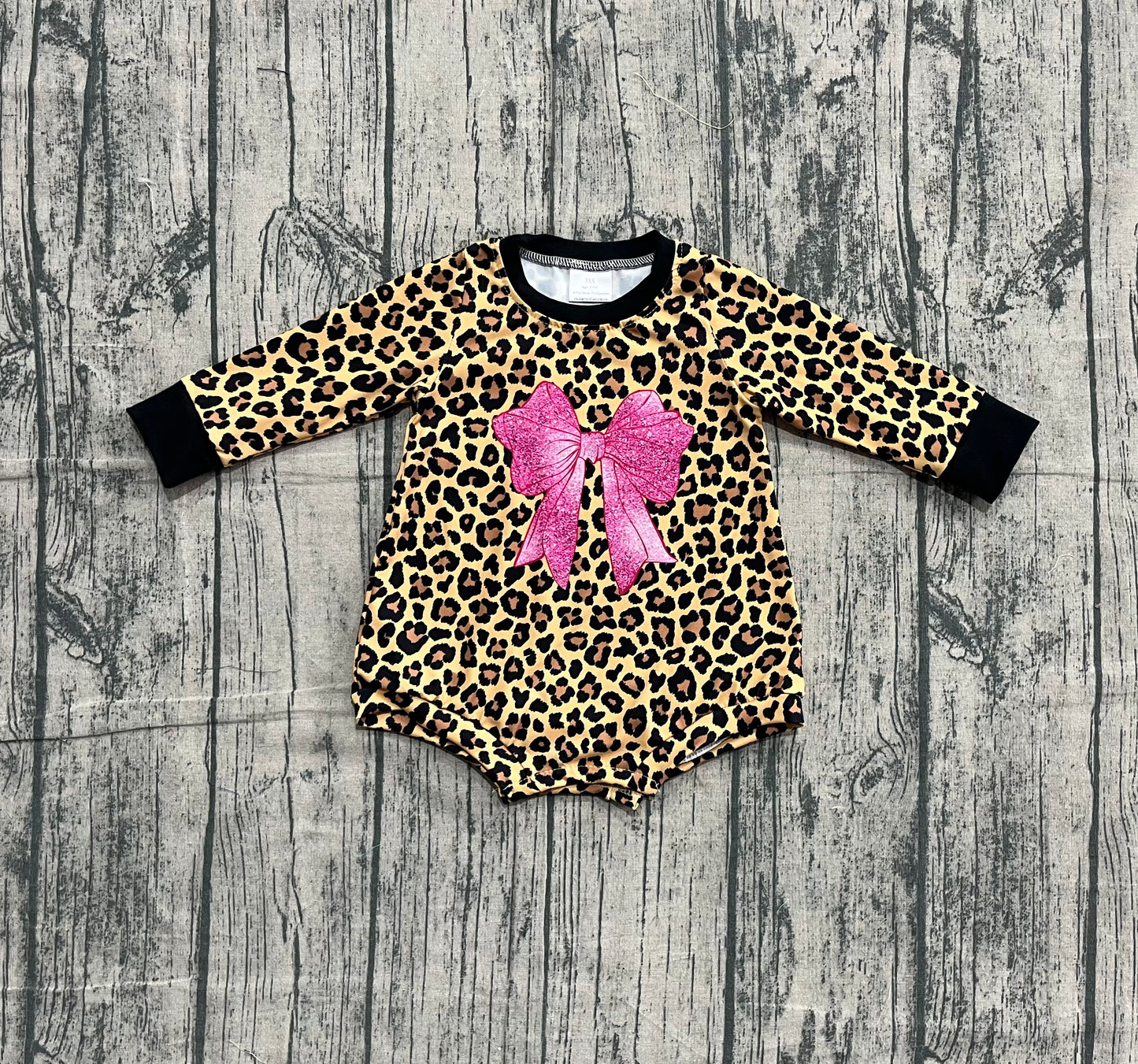 (Pre-order)LR2775 Pink Bow Leopard Print Baby Girls Romper