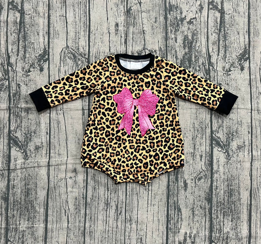 (Pre-order)LR2775 Pink Bow Leopard Print Baby Girls Romper
