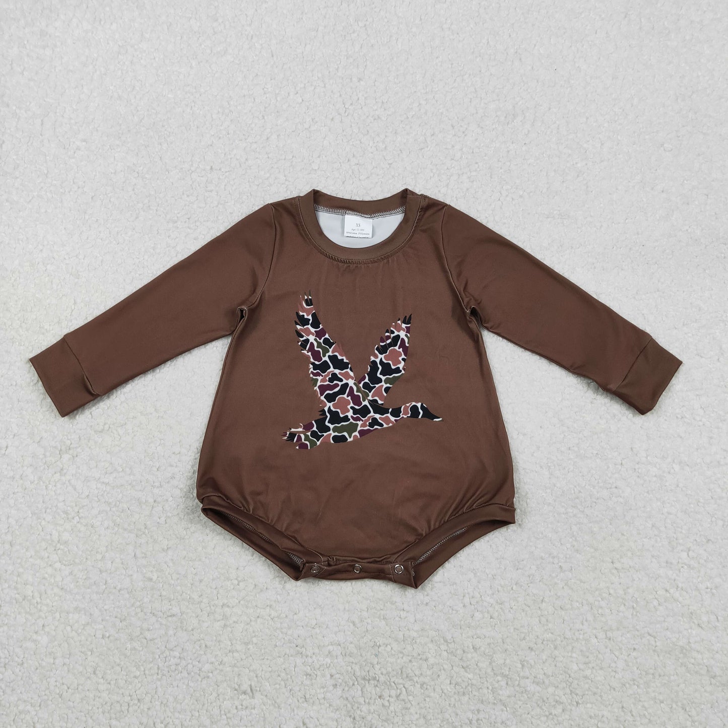 LR2777 Camo Duck Brown Print Baby Fall Romper