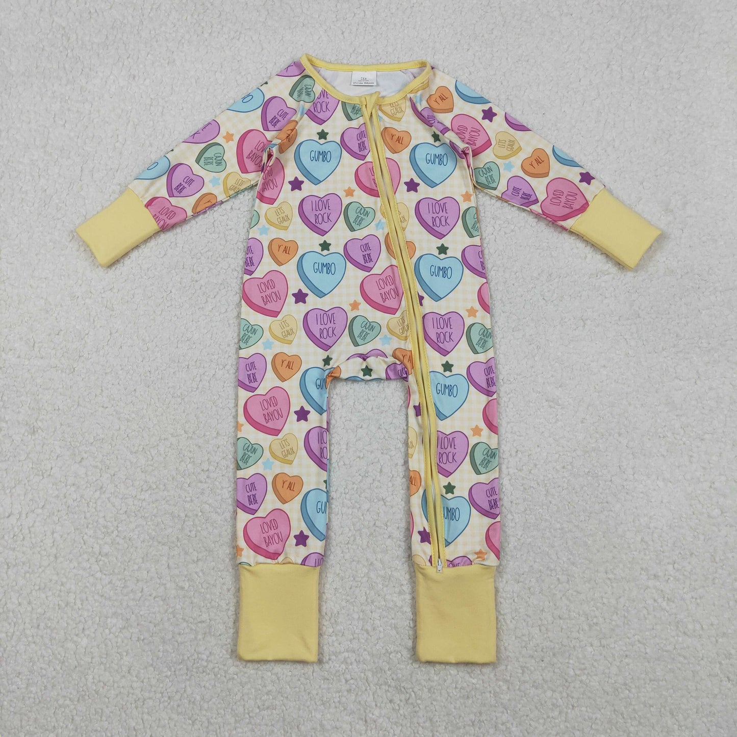 LR2778 Colorful Heart Print Baby Girls Valentine's Day Sleeper Zipper Romper
