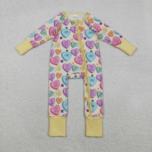 LR2778 Colorful Heart Print Baby Girls Valentine's Day Sleeper Zipper Romper