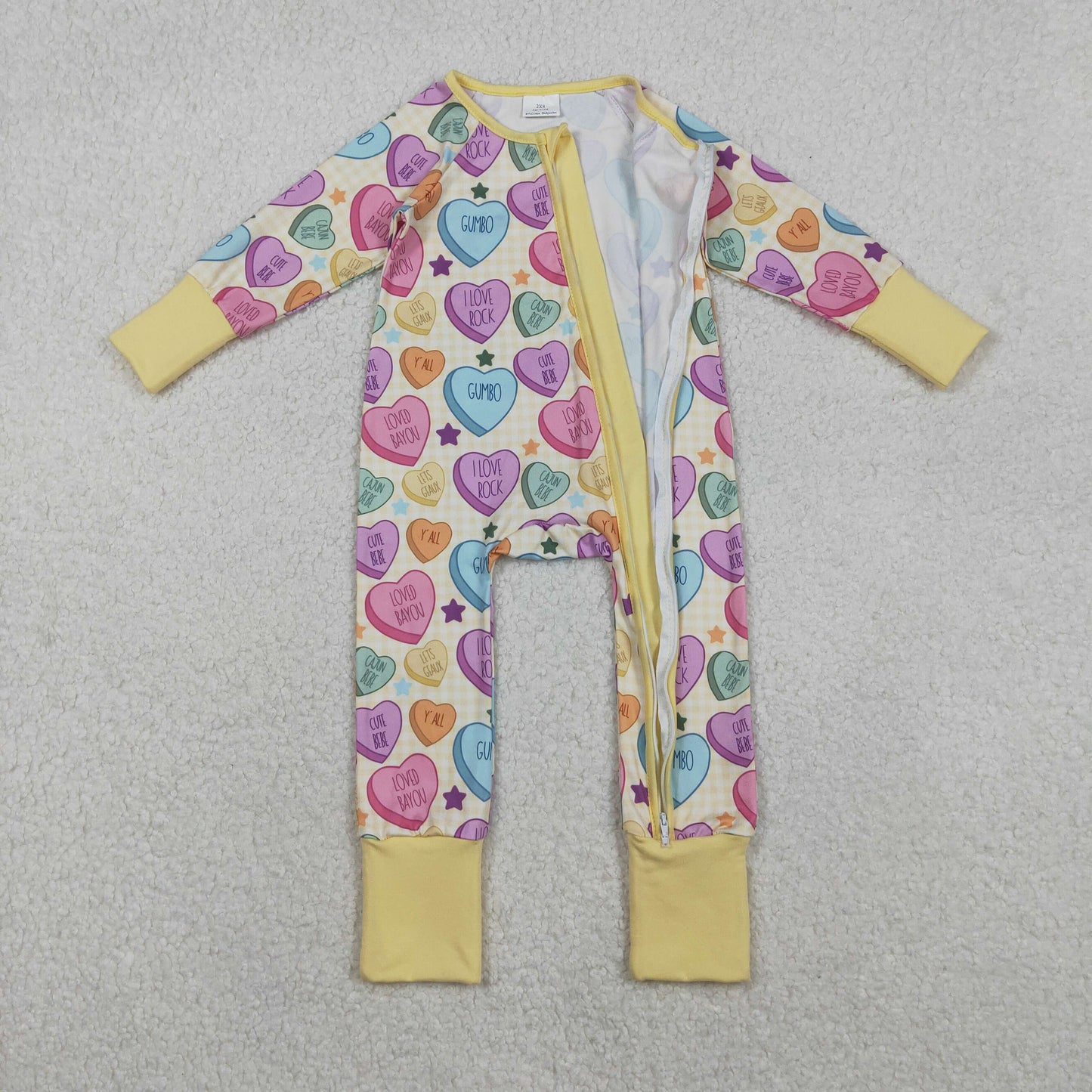 LR2778 Colorful Heart Print Baby Girls Valentine's Day Sleeper Zipper Romper