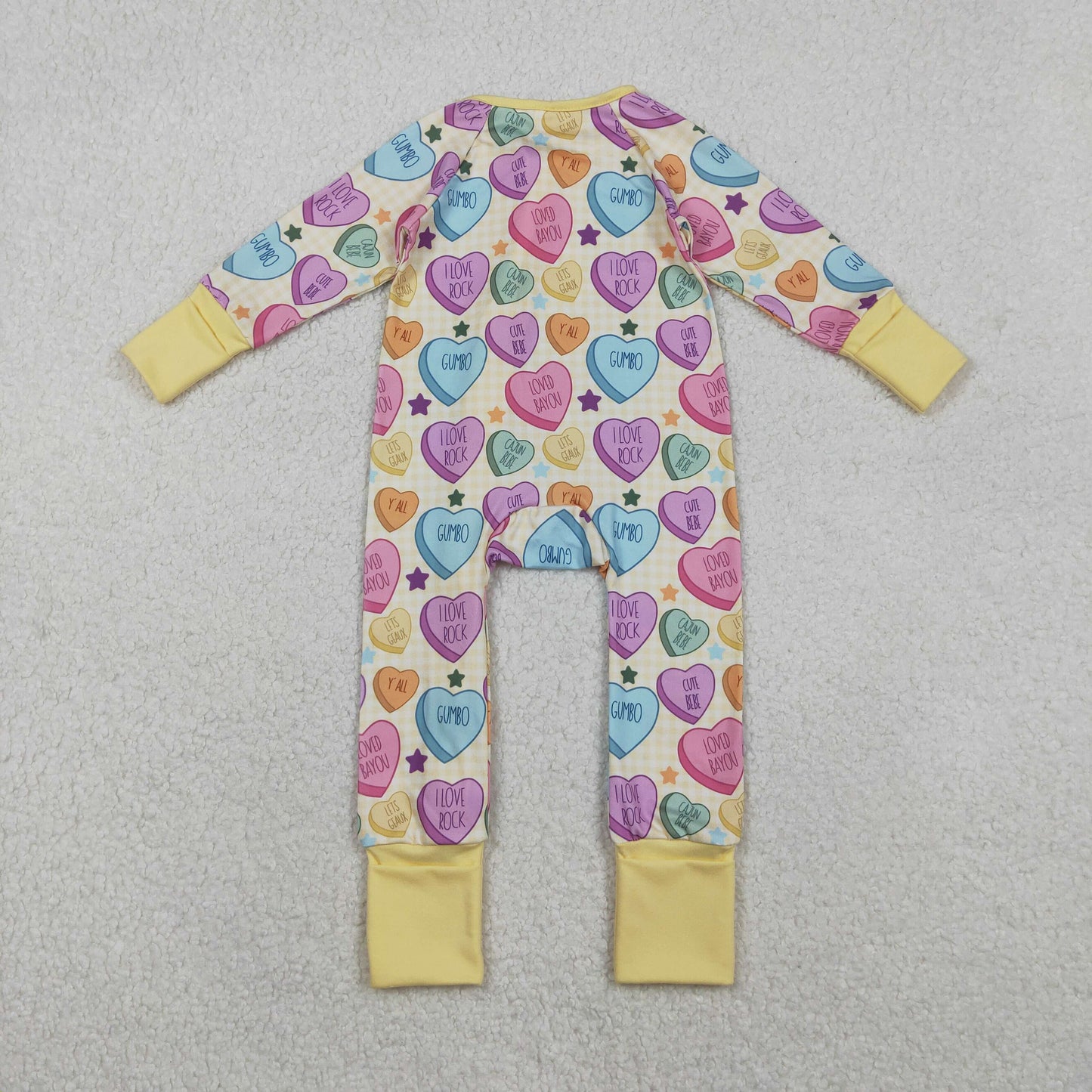 LR2778 Colorful Heart Print Baby Girls Valentine's Day Sleeper Zipper Romper