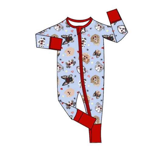(Pre-order)LR2779 Dog Heart Print Baby Girls Valentine's Day Sleeper Zipper Romper