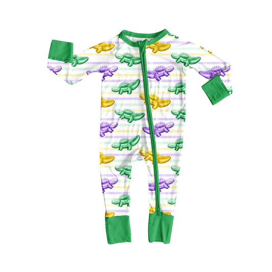 (Pre-order)LR2784 Colorful Crocodile Print Baby Girls Mardi Gras Sleeper Zipper Romper