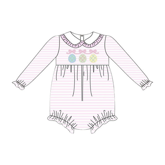 (Pre-order)LR2790 Eggs Stripes Print Baby Girls Easter Romper