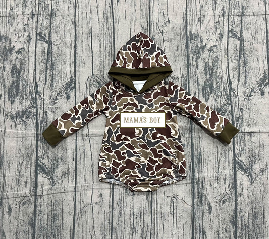(Pre-order)LR2791 MAMA'S BOY Camo Print Baby Boys Hoodie Romper