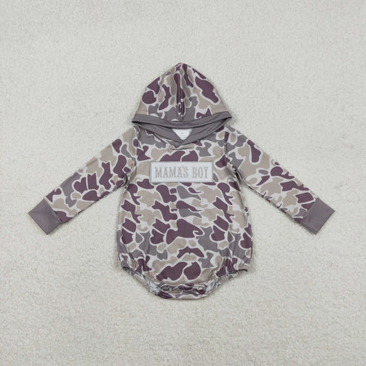 LR2792 MAMA'S BOY Embroidery Camo Print Baby Boys Hoodie Romper