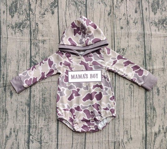 (Pre-order)LR2792 MAMA'S BOY Camo Print Baby Boys Hoodie Romper