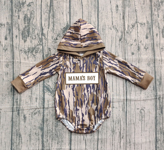 (Pre-order)LR2793 MAMA'S BOY Camo Print Baby Boys Hoodie Romper