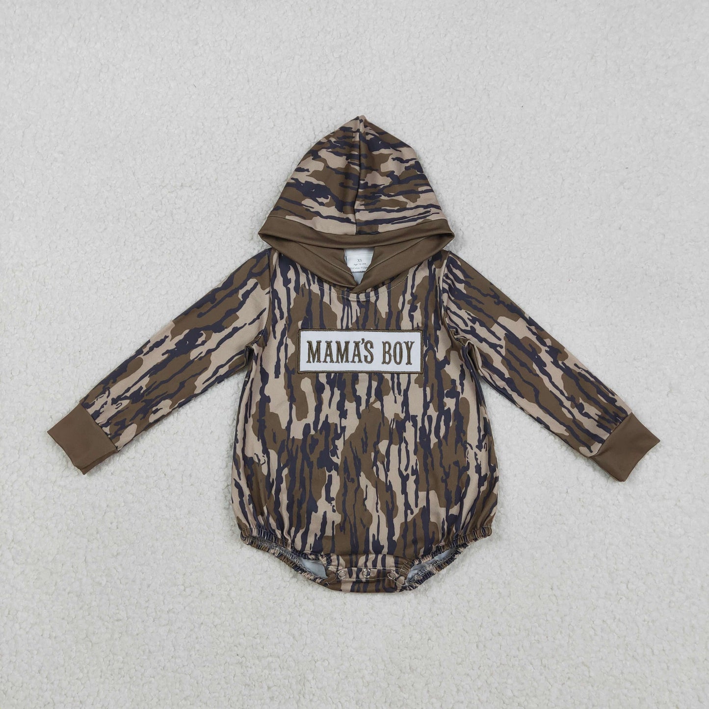 LR2793 MAMA'S BOY EMBROIDERY Camo Print Baby Boys Hoodie Romper