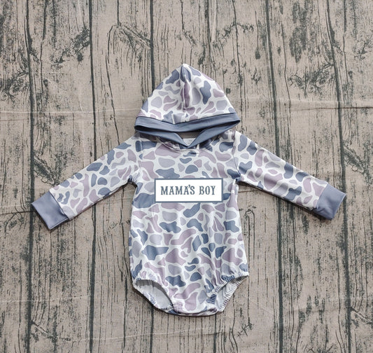 (Pre-order)LR2794 MAMA'S BOY Grey Camo Print Baby Boys Hoodie Romper