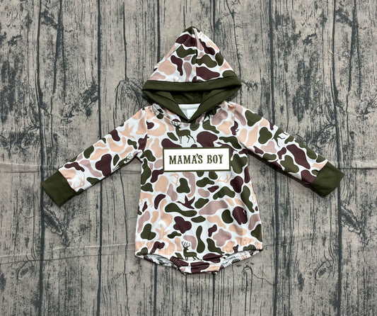 (Pre-order)LR2797 MAMA'S BOY Khaki Camo Print Baby Boys Hoodie Romper