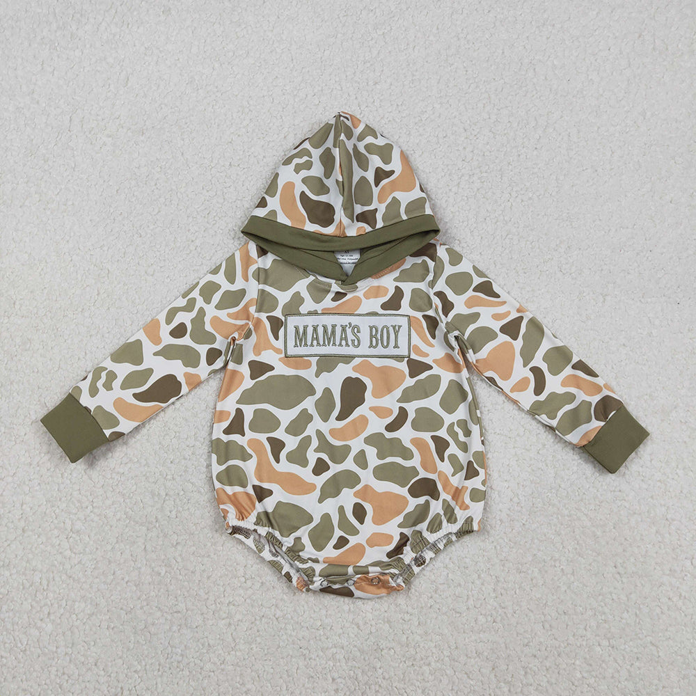 8 Colors MAMA'S BOY Embroidery Camo Print Baby Boys Hoodie Romper Brothers Wear