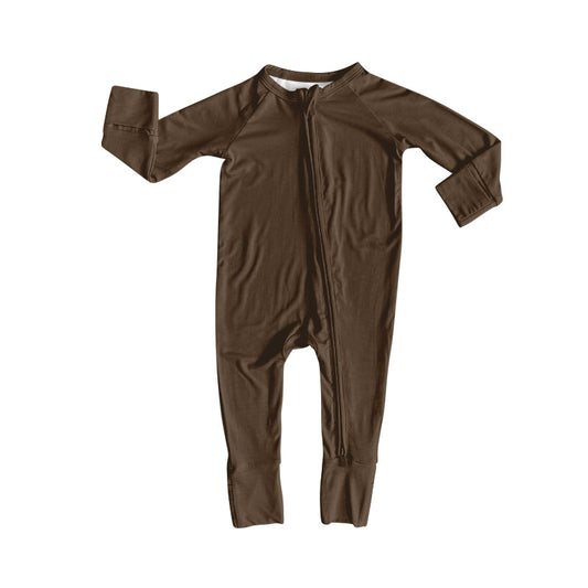 (Pre-order)LR2803 Brown Color Baby Girls Sleeper Zipper Romper