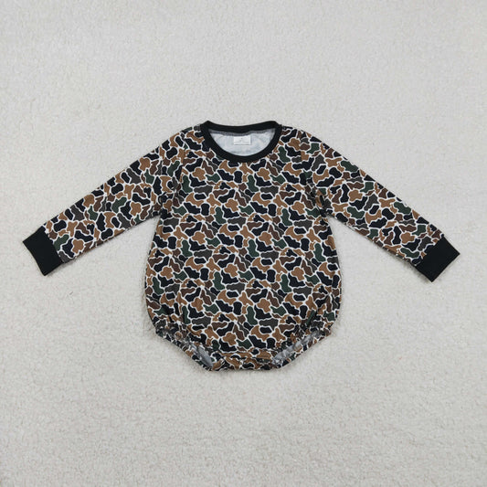 LR2809 Dark Brown Camo Print Baby Fall Romper