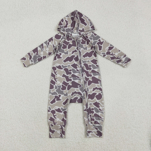 LR2811 Camo Print Baby Boys Hoodie Zipper Romper