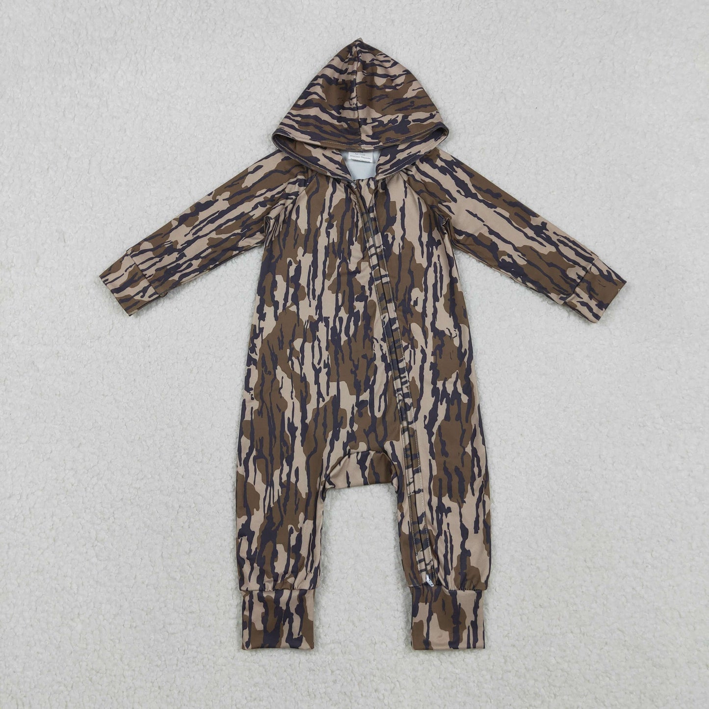 LR2814 Camo Print Baby Boys Hoodie Zipper Romper