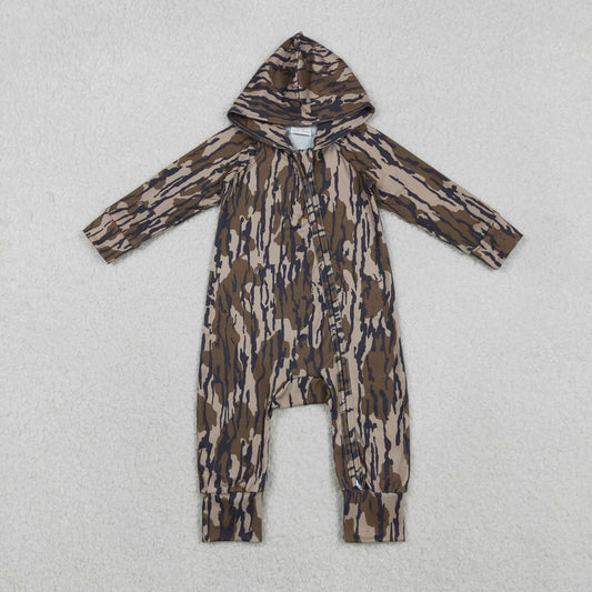 LR2814 Camo Print Baby Boys Hoodie Zipper Romper