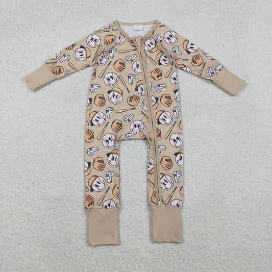 LR2816 Baseball Smiling Face Print Baby Boys Zipper Sleeper Romper