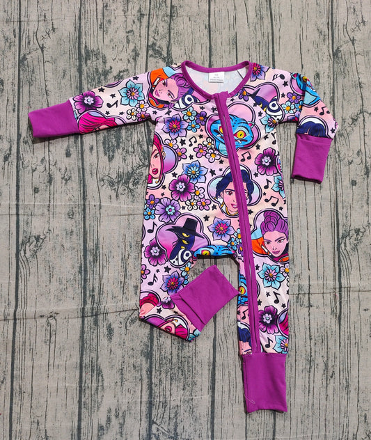 (Pre-order)LR2817 Cartoon Characters Demon Movie Print Baby Girls Zipper Sleeper Romper