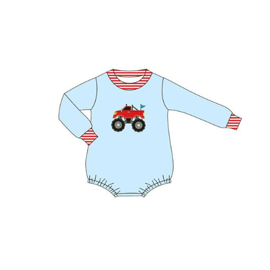 (Pre-order)LR2819 Monstar Trucks Blue Print Baby Boys Romper