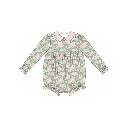 (Pre-order)LR2821 Pink Flowers Print Baby Girls Romper