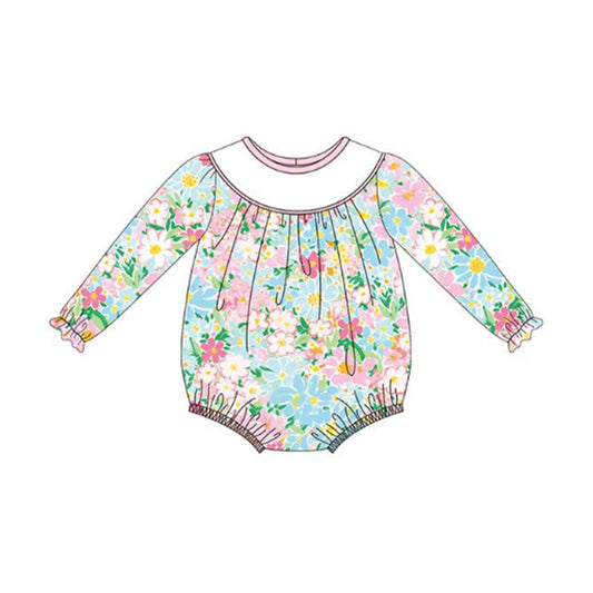 (Pre-order)LR2822 Colorful Flowers Print Baby Girls Romper
