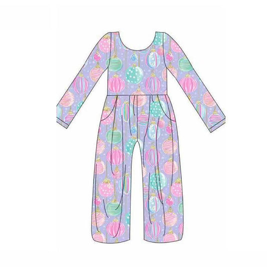 (Pre-order)LR2827 Colorful Lights Print Girls Christmas Pockets Jumpsuits